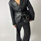 Leather detailed blazer | Black