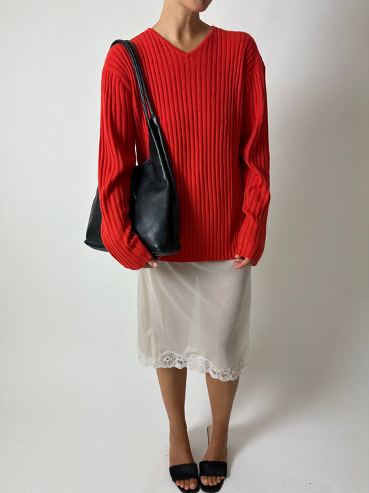 Wool v-neck sweater | Tangerine
