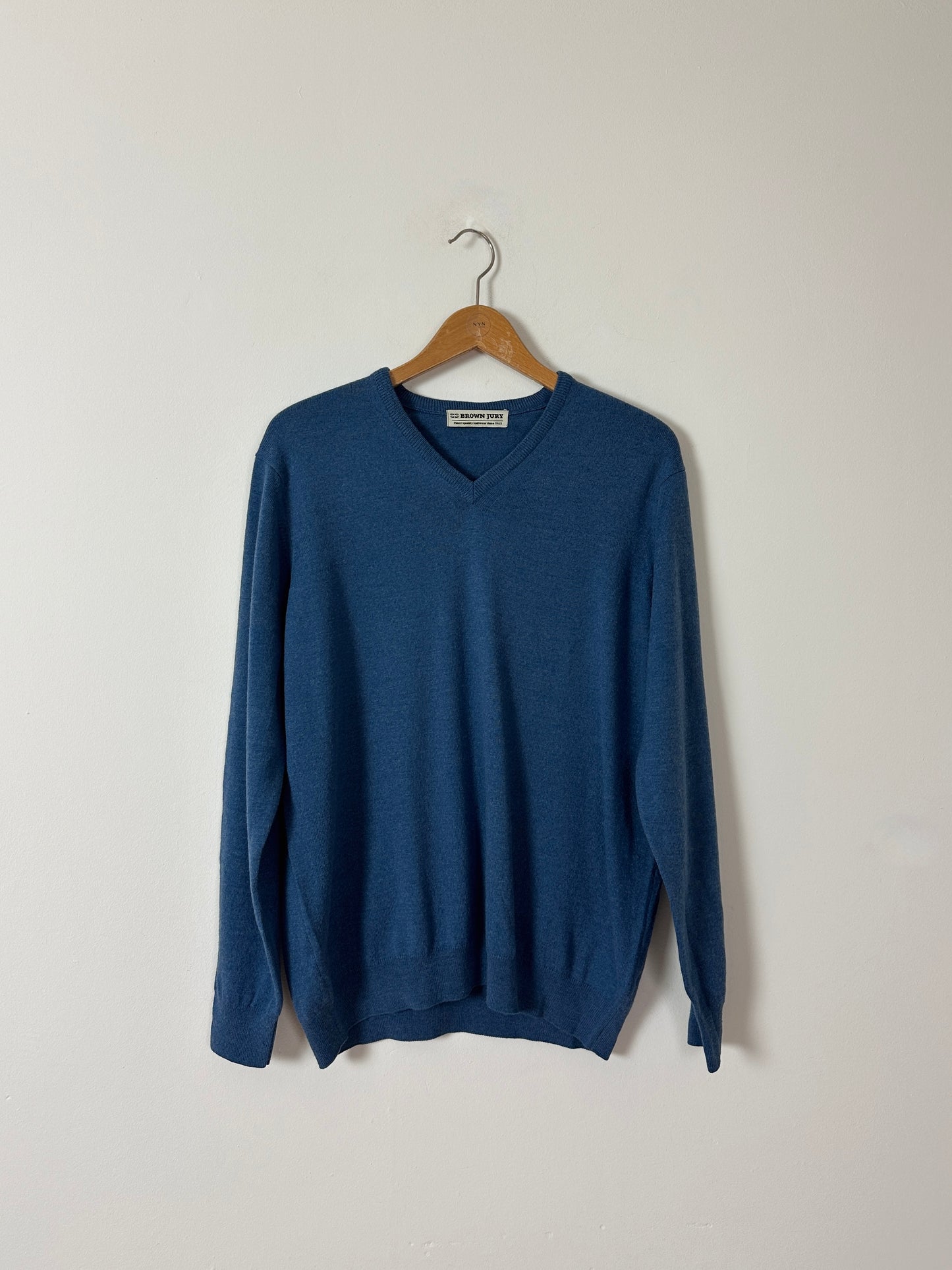 Wool blend v-neck sweater | Denim blue