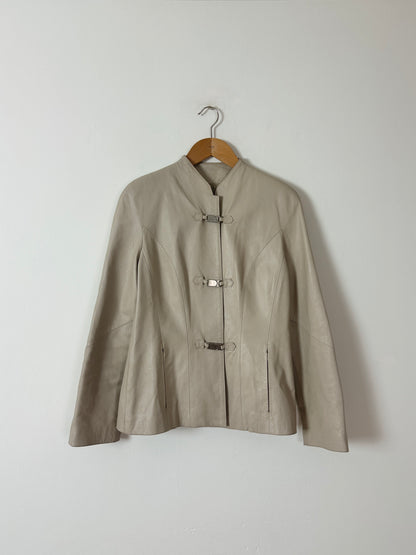 Leather fitted jacket | Stone