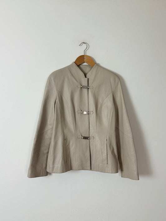 Leather fitted jacket | Stone