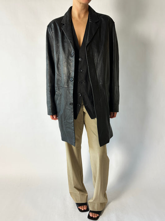 Long leather coat | Black