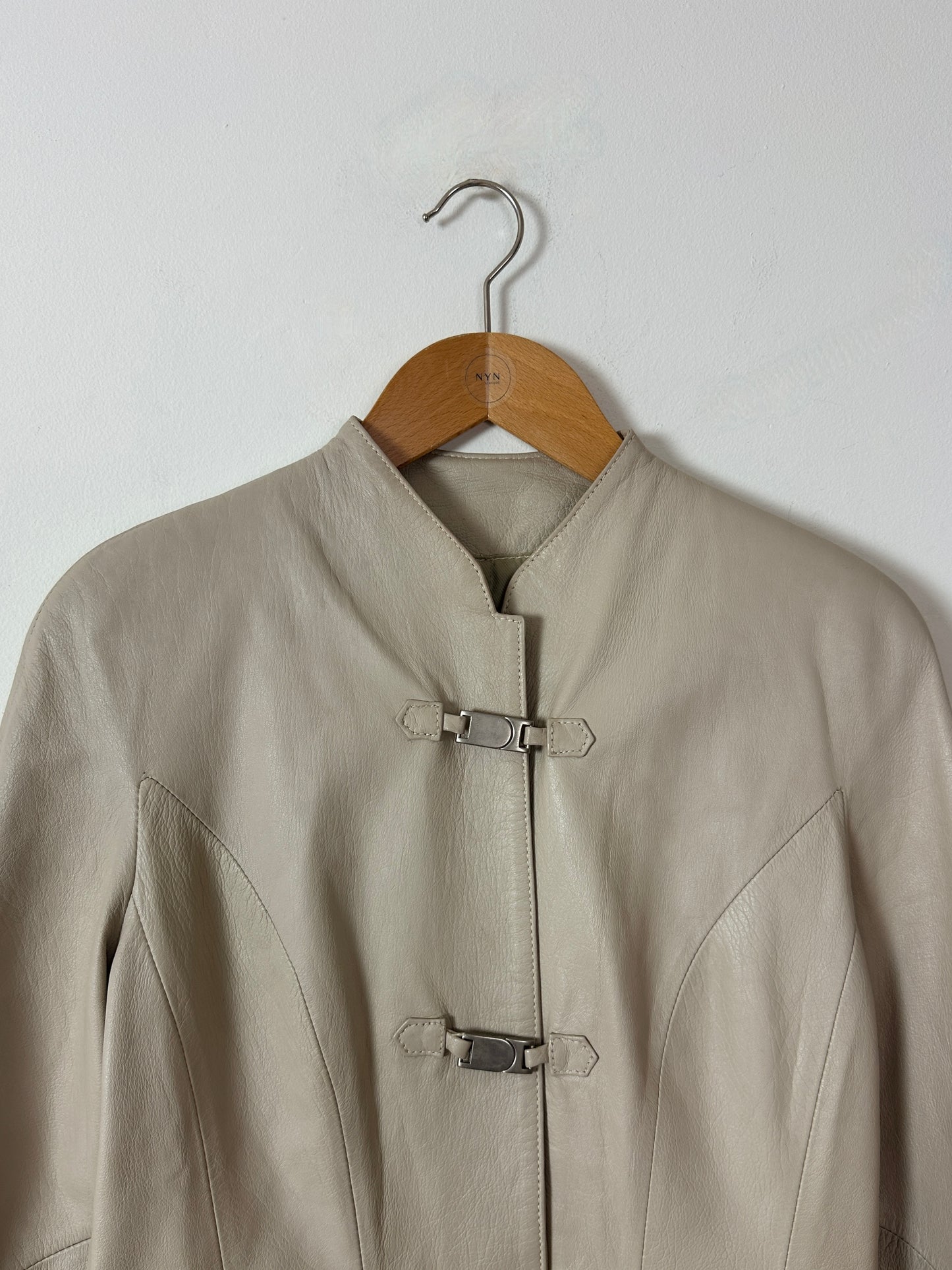 Leather fitted jacket | Stone