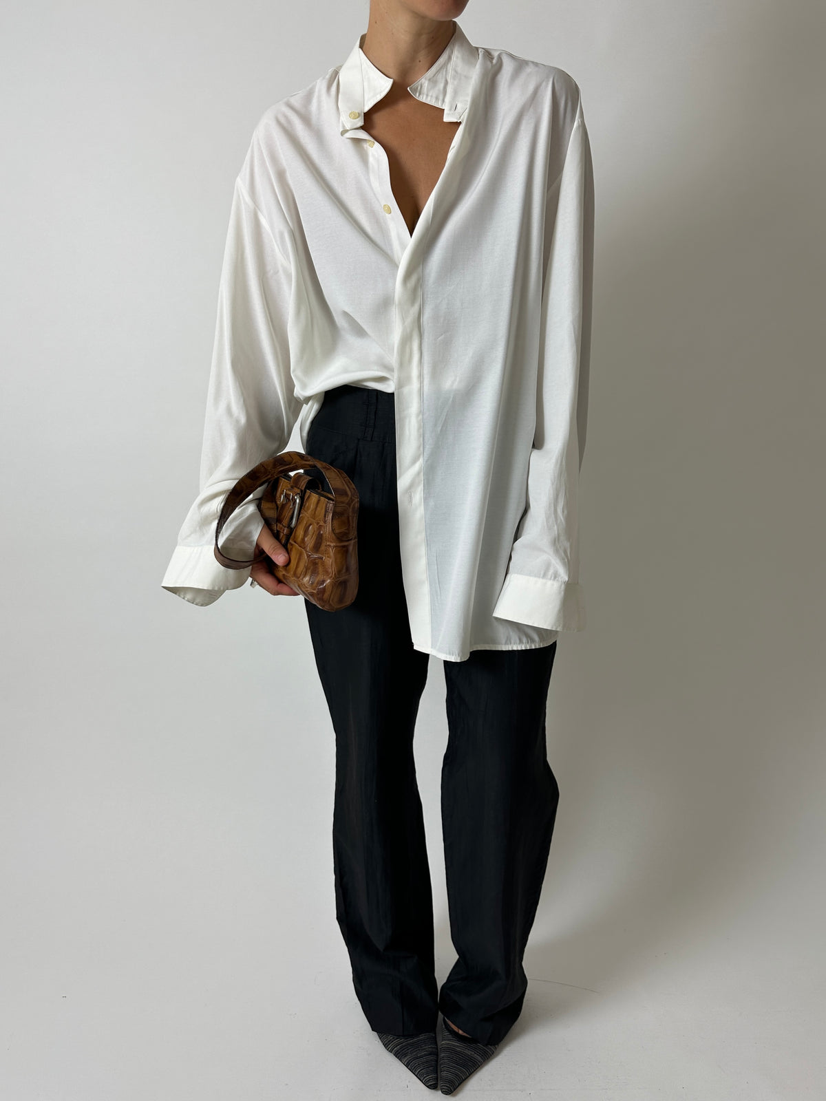 Slim linen blend pantalon | Black