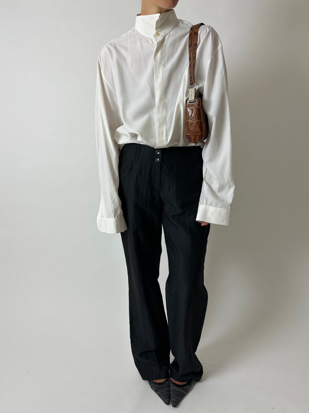 Slim linen blend pantalon | Black