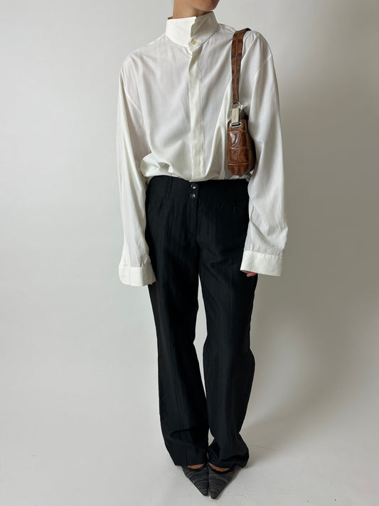 Slim linen blend pantalon | Black