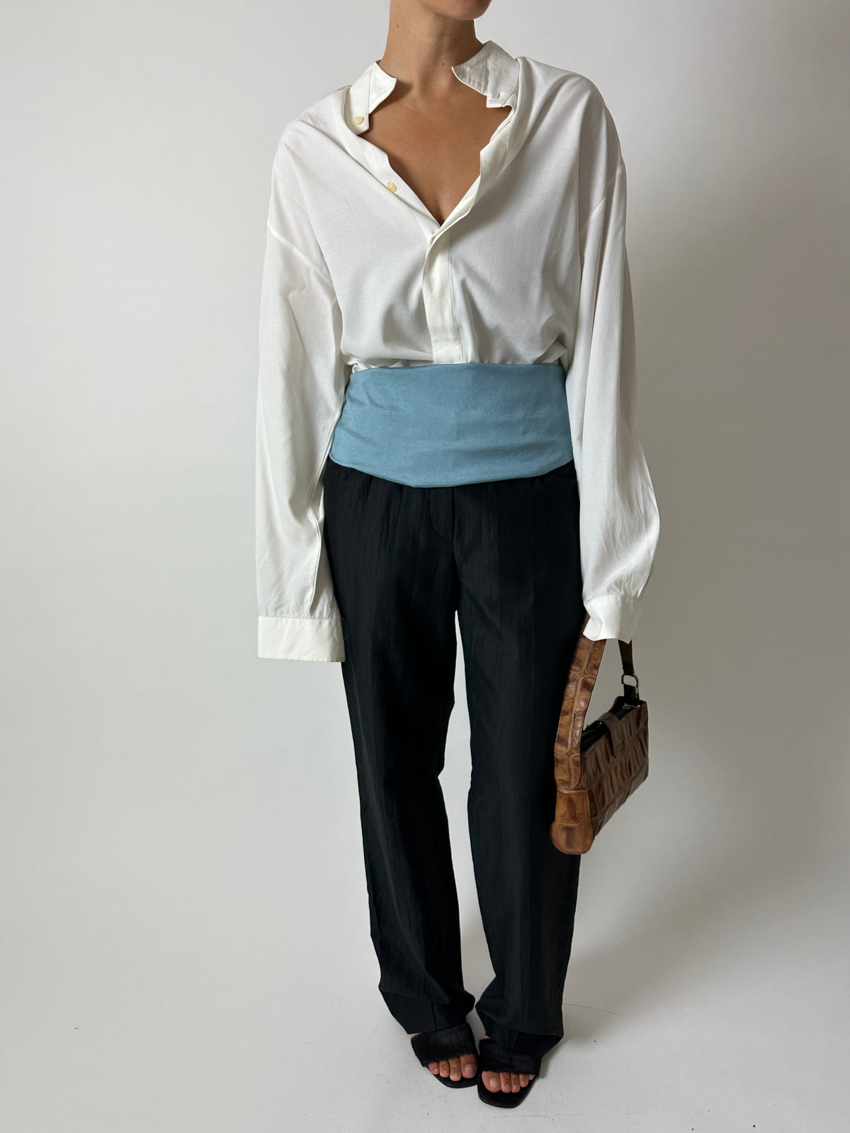 Slim linen blend pantalon | Black