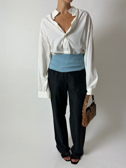 Slim linen blend pantalon | Black
