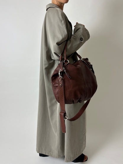 Leather tote bag | Dark brown