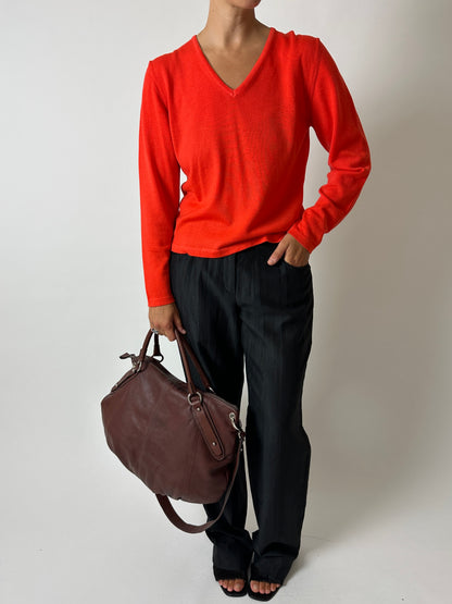 Wool v-neck sweater | Bright orange