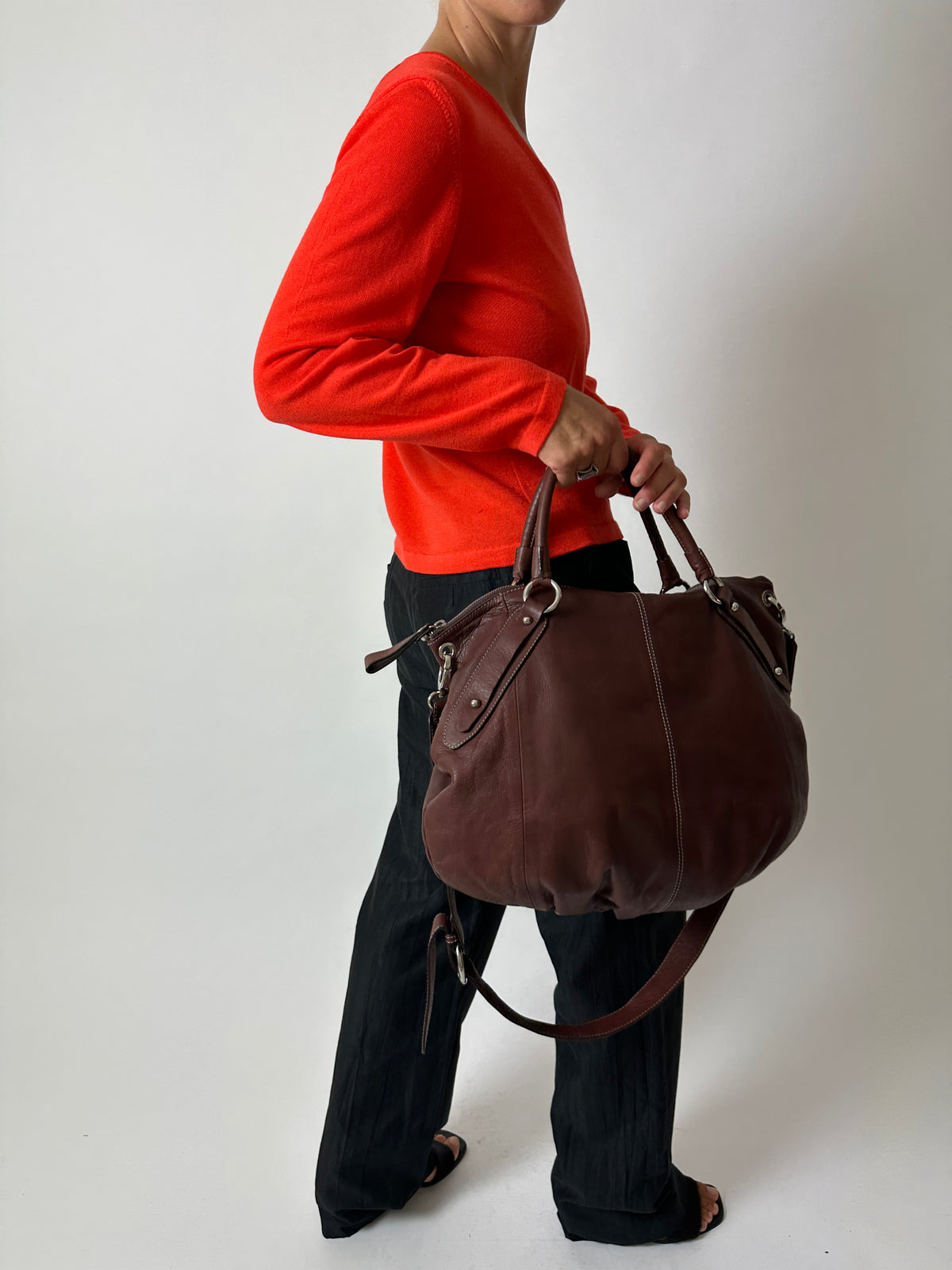 Leather tote bag | Dark brown