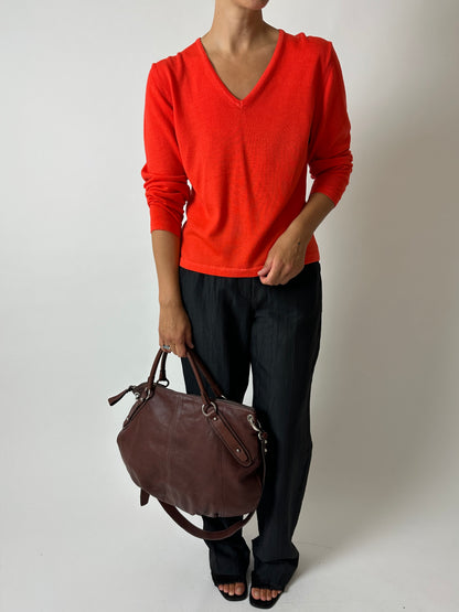 Wool v-neck sweater | Bright orange