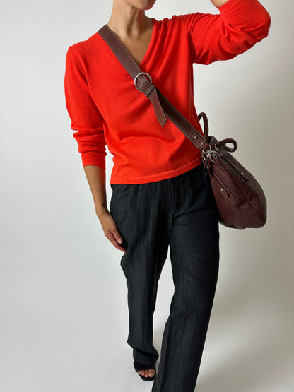 Wool v-neck sweater | Bright orange
