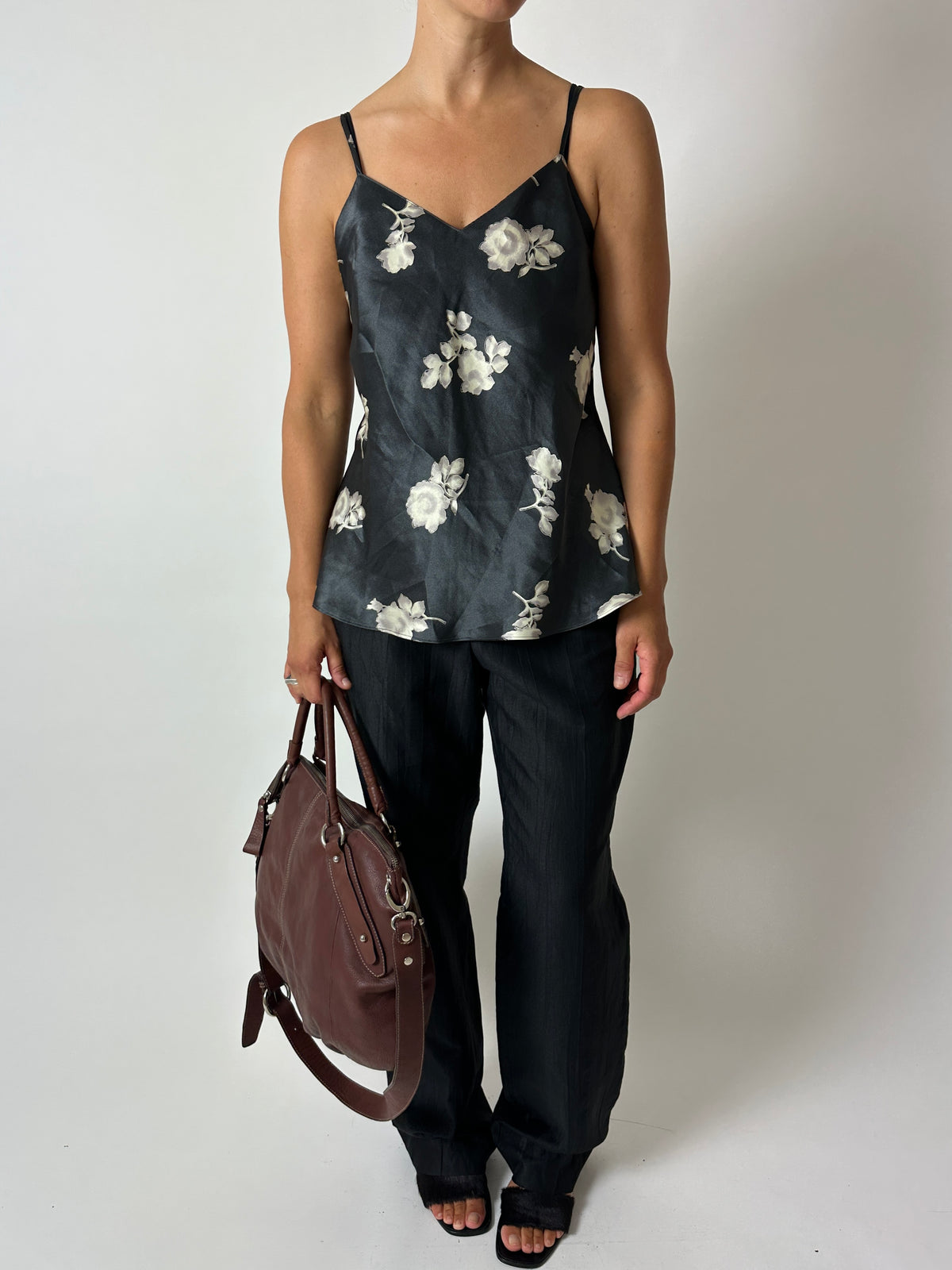 Satin strap top | Grey