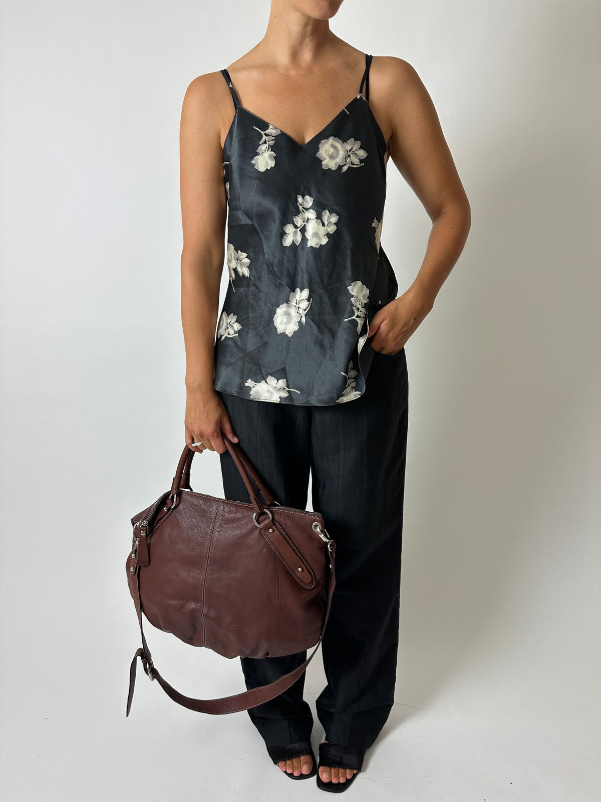 Slim linen blend pantalon | Black