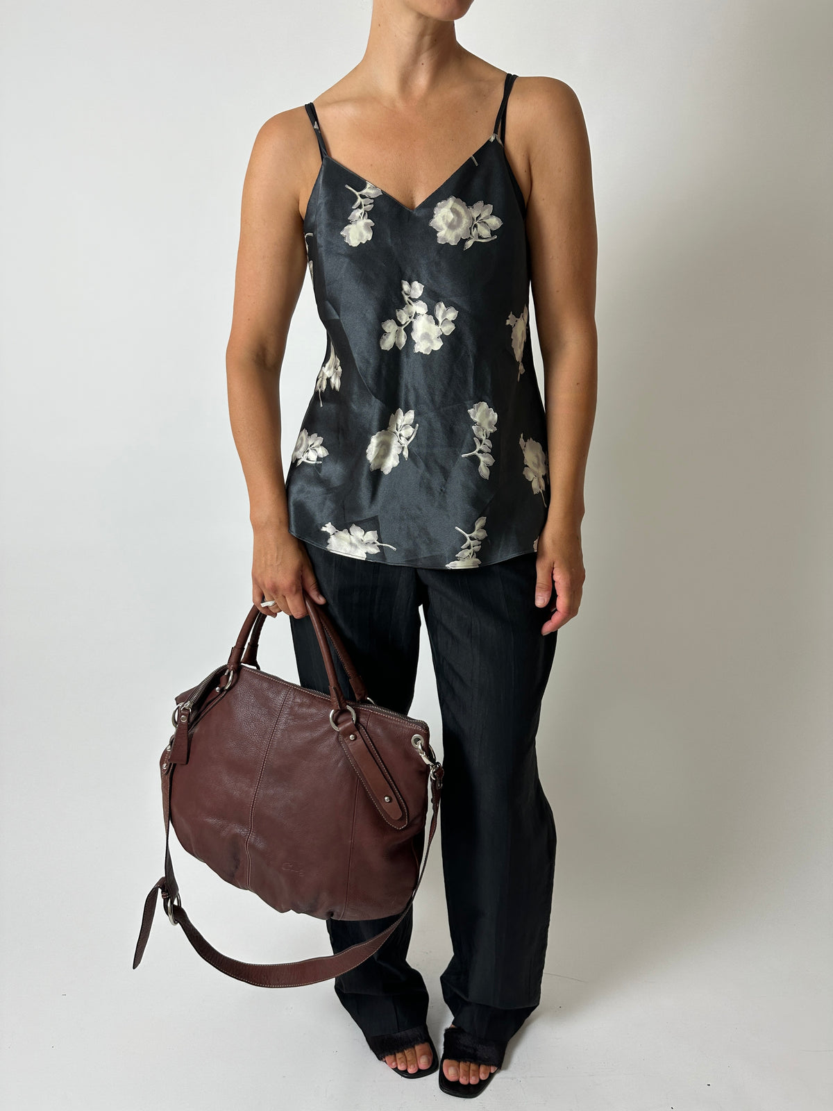 Satin strap top | Grey