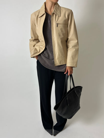 Minimalist leather jacket | Soft ecru