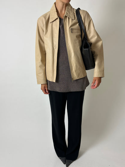 Minimalist leather jacket | Soft ecru