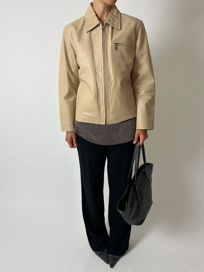 Minimalist leather jacket | Soft ecru