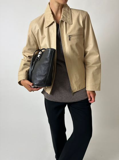 Minimalist leather jacket | Soft ecru