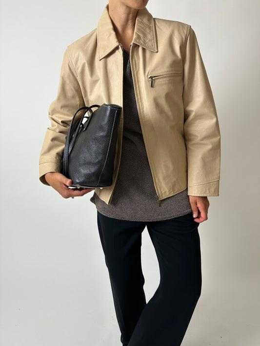 Minimalist leather jacket | Soft ecru