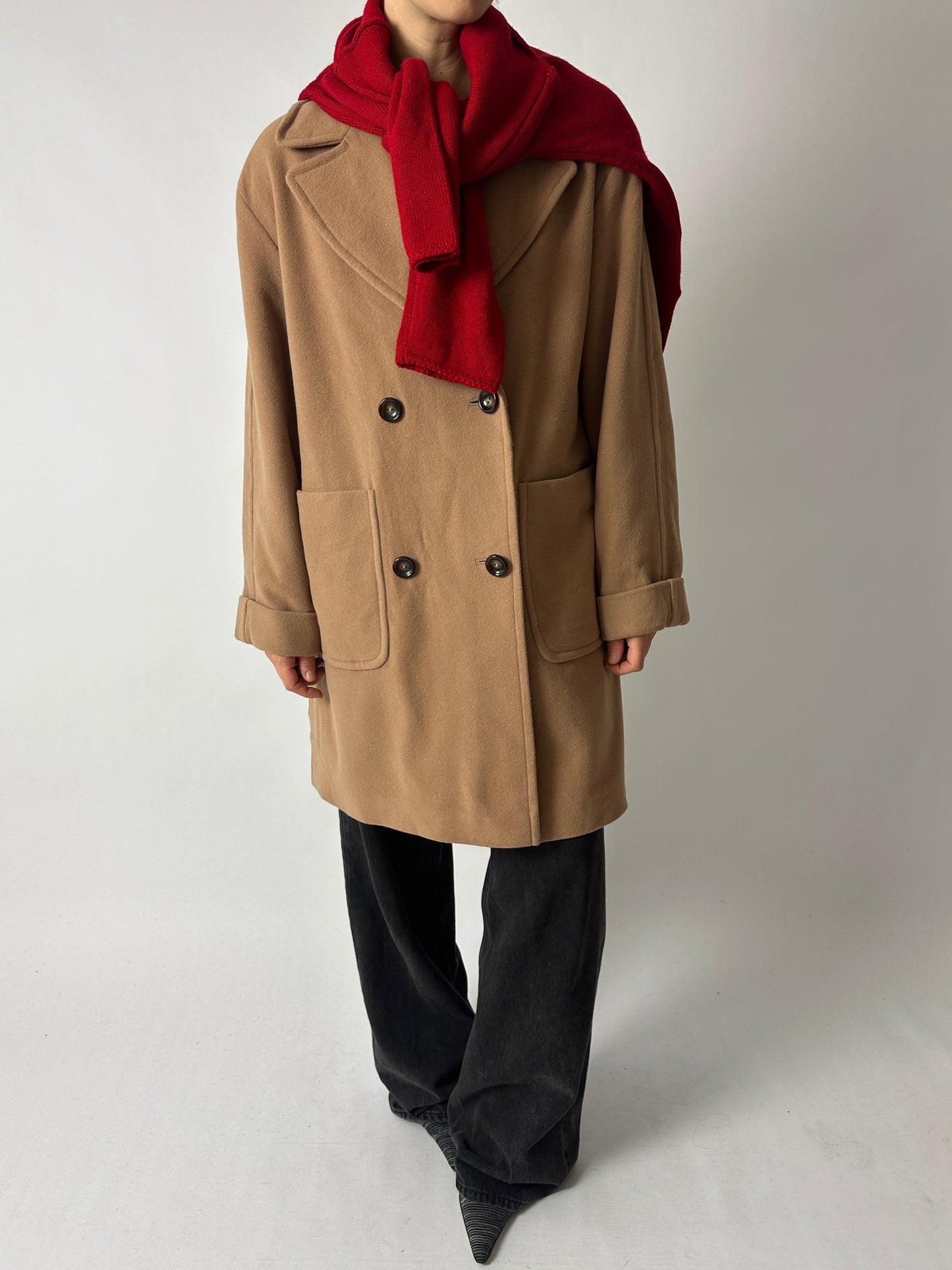 Oversized double-breasted coat | Soft camel