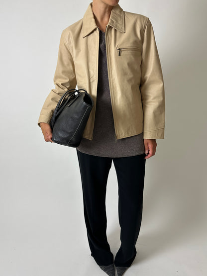 Minimalist leather jacket | Soft ecru