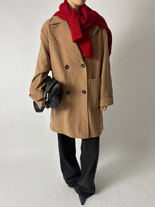 Oversized double-breasted coat | Soft camel