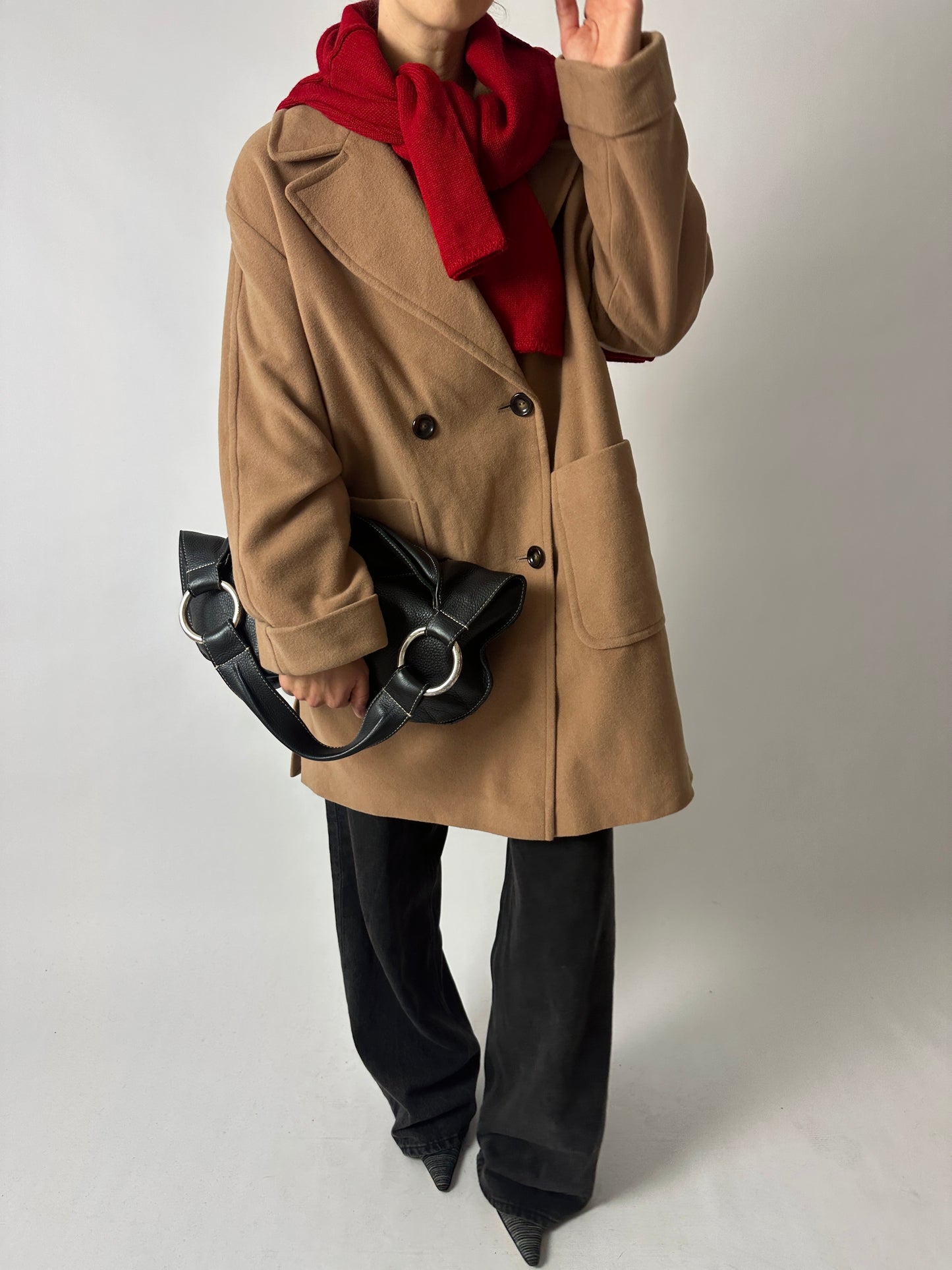 Oversized double-breasted coat | Soft camel