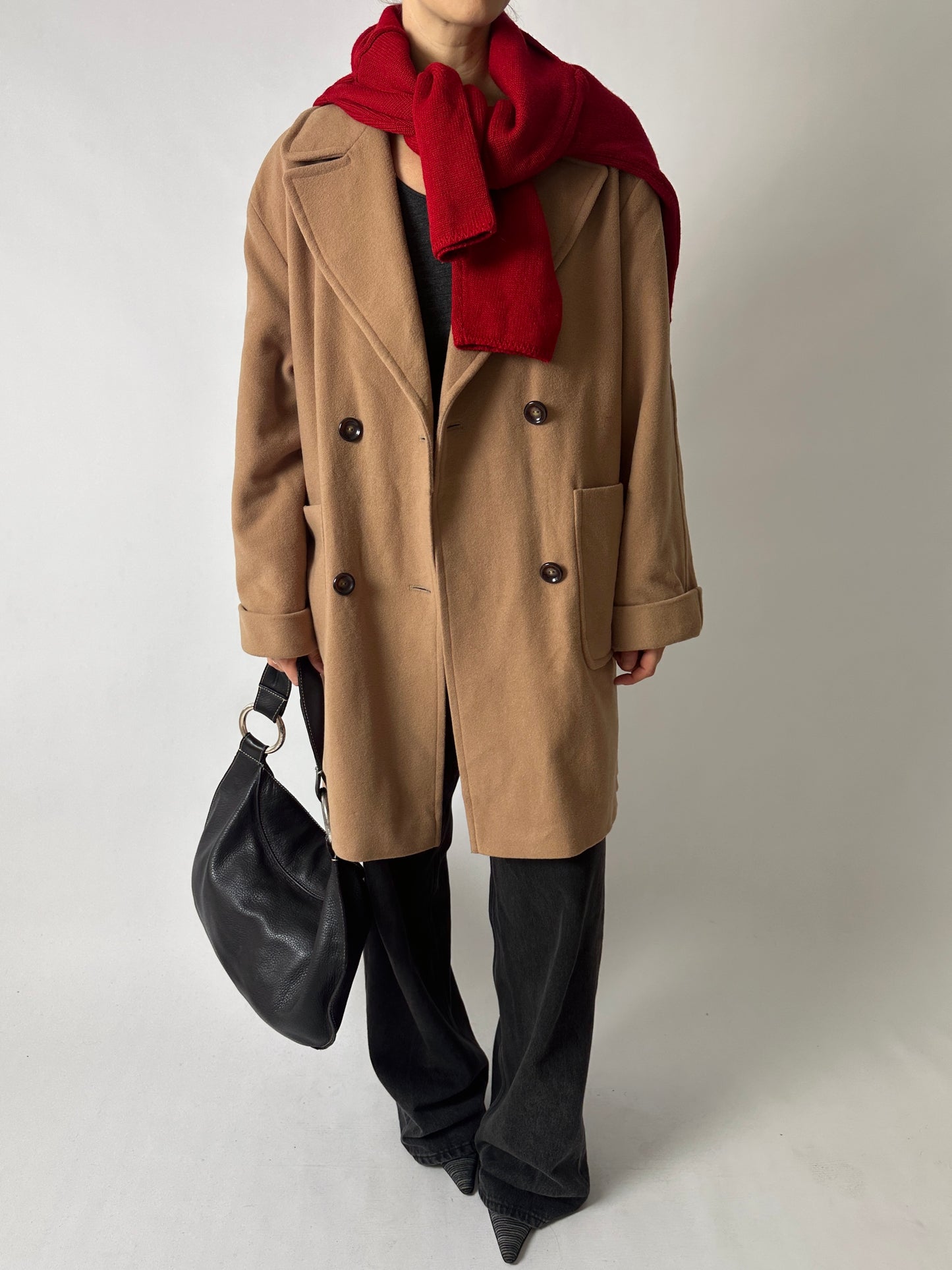 Oversized double-breasted coat | Soft camel