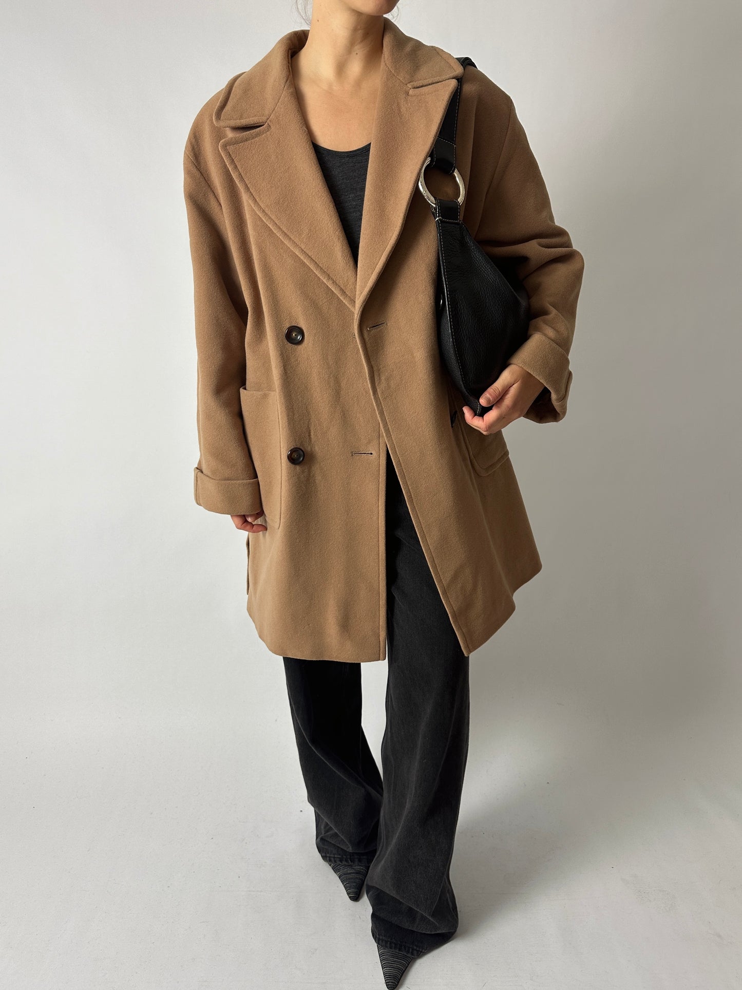Oversized double-breasted coat | Soft camel