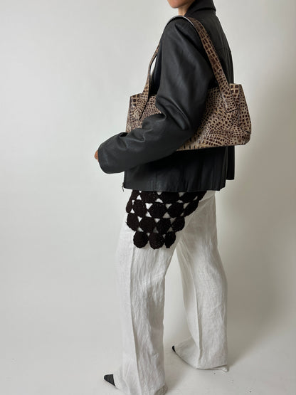 Croc embossed leather bag | Brown