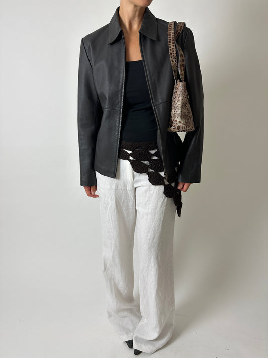 Minimalist leather jacket | Dark brown