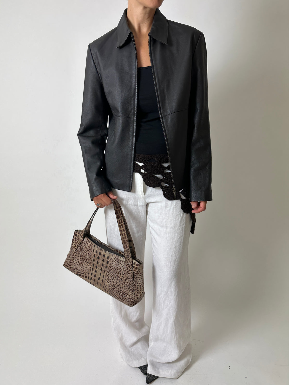Croc embossed leather bag | Brown