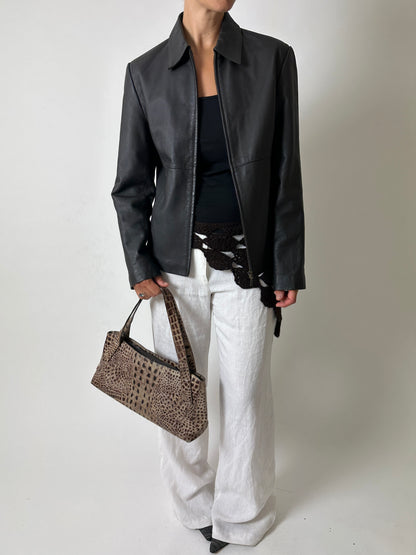 Croc embossed leather bag | Brown