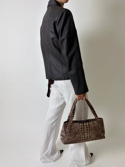 Croc embossed leather bag | Brown