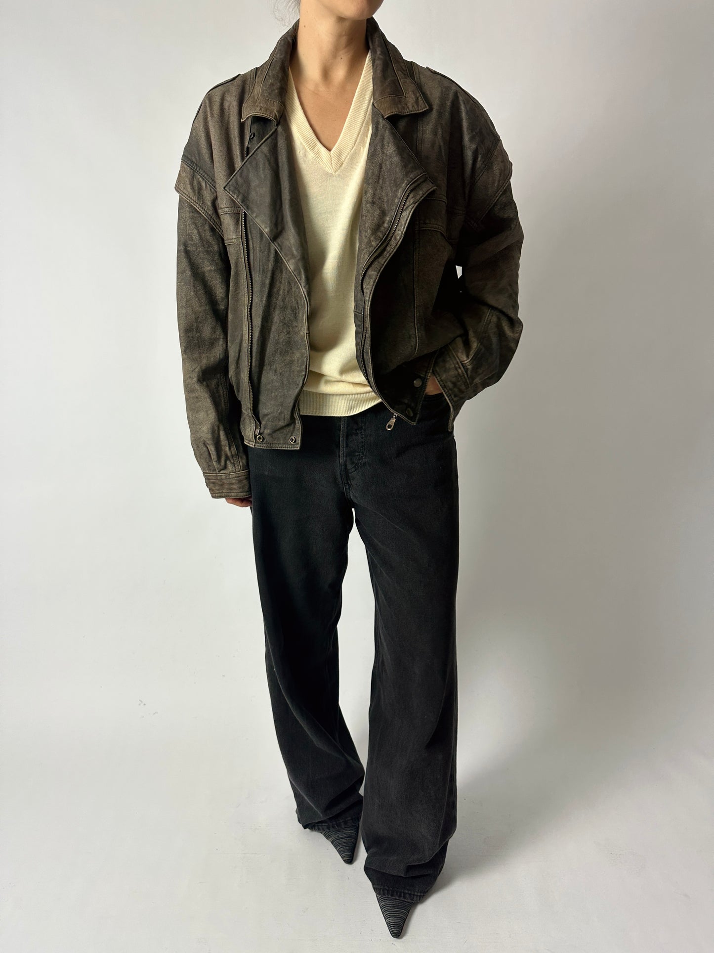 Leather bomber jacket | Brown