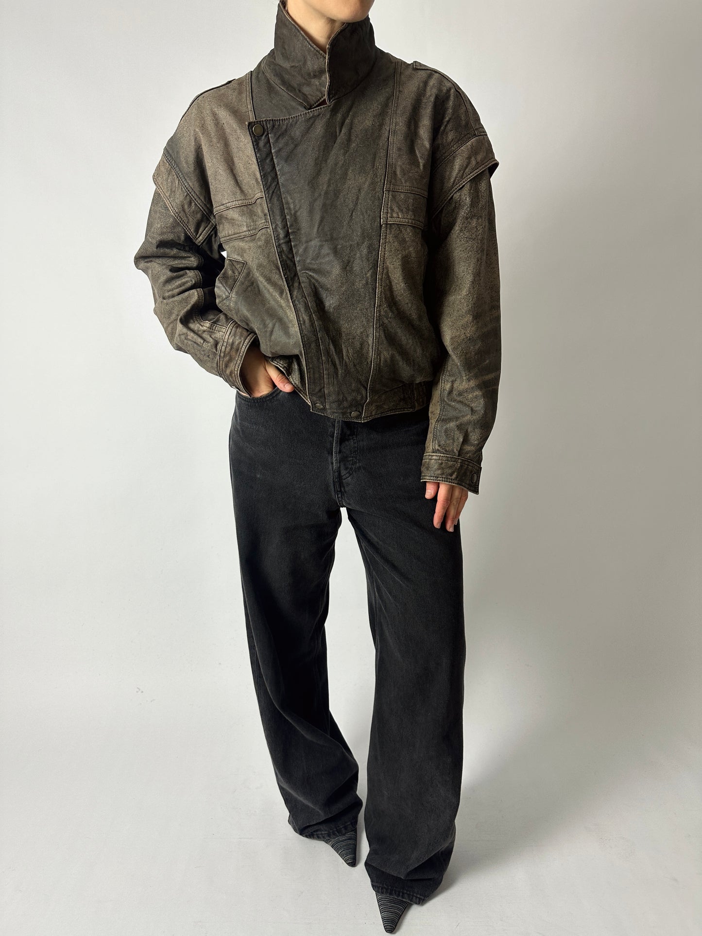 Leather bomber jacket | Brown