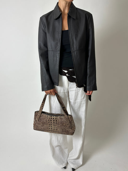 Croc embossed leather bag | Brown