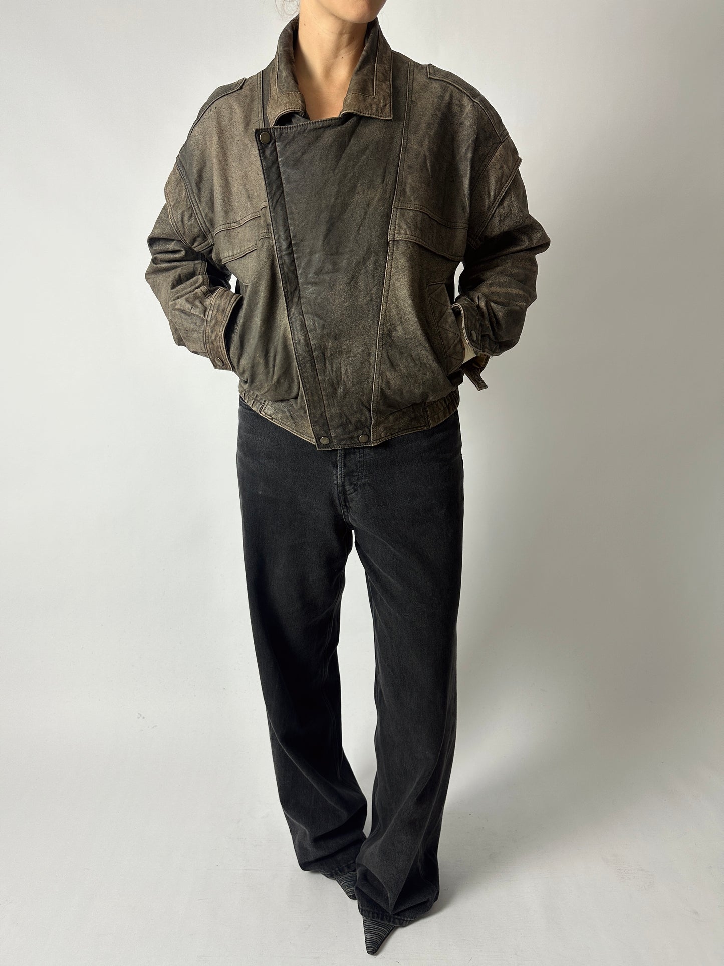 Leather bomber jacket | Brown