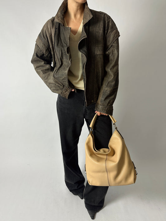 Leather bomber jacket | Brown