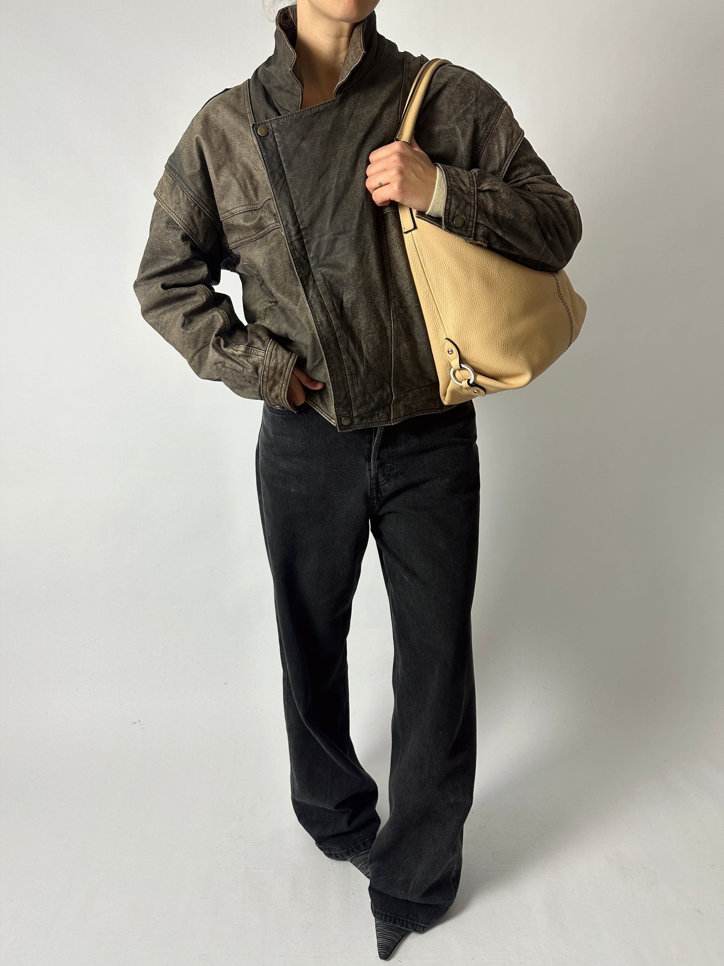 Leather bomber jacket | Brown