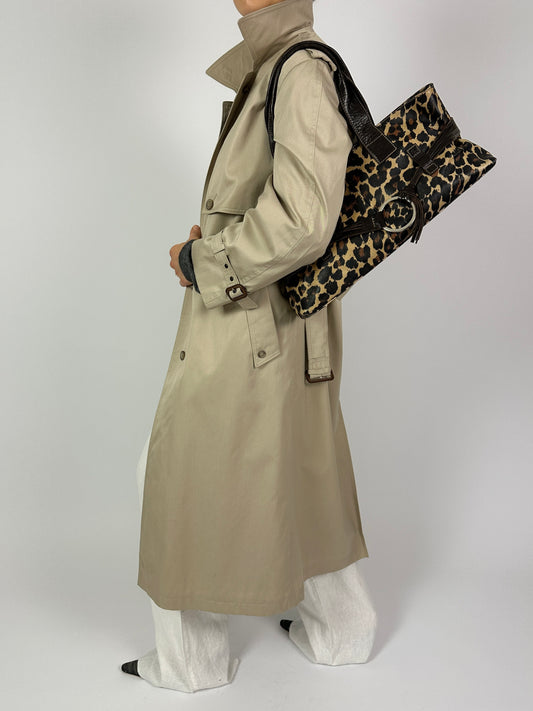 Leather leopard shoulder bag | Black / beige