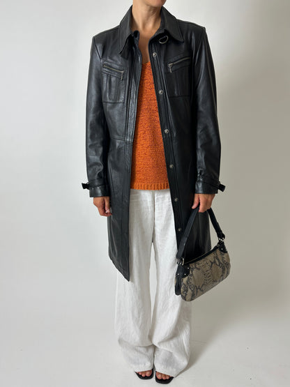 Long leather coat | Black