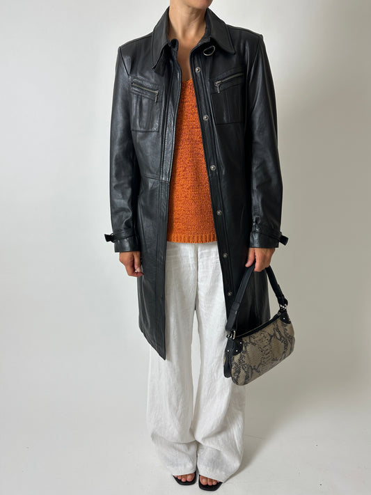 Long leather coat | Black