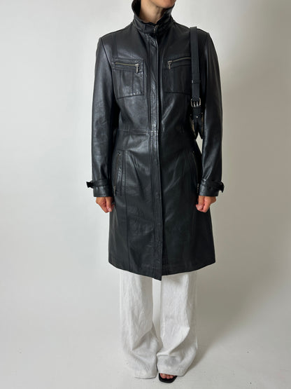 Long leather coat | Black