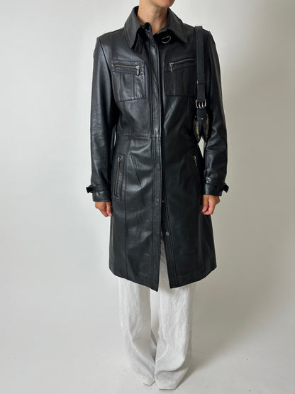 Long leather coat | Black