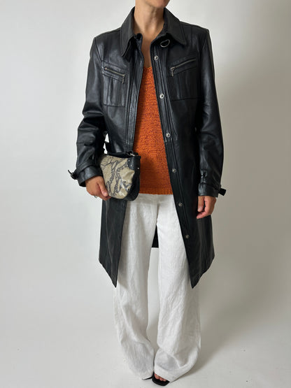 Long leather coat | Black