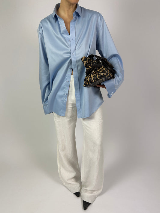 Classic satin cotton shirt | Light blue