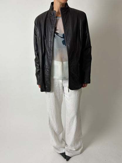 Minimal leather jacket | Dark brown